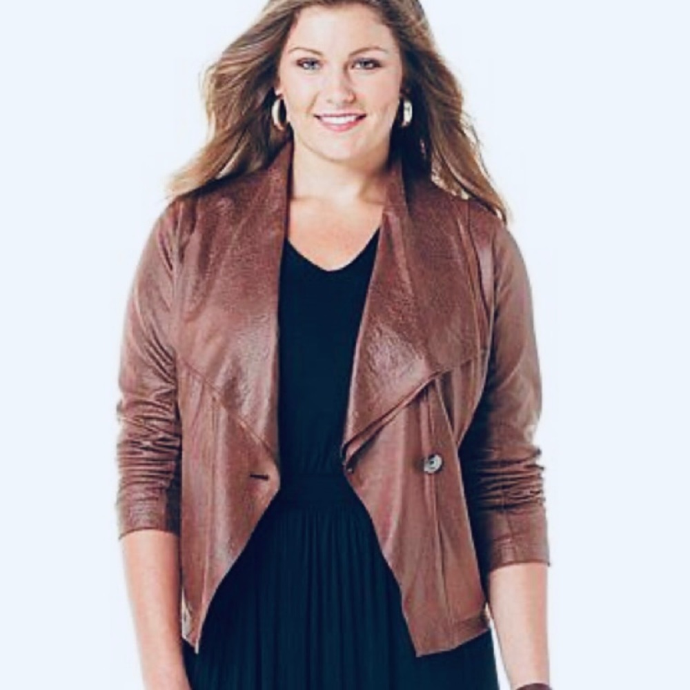 G by Giuliana Brown Draped Faux Leather Blazer